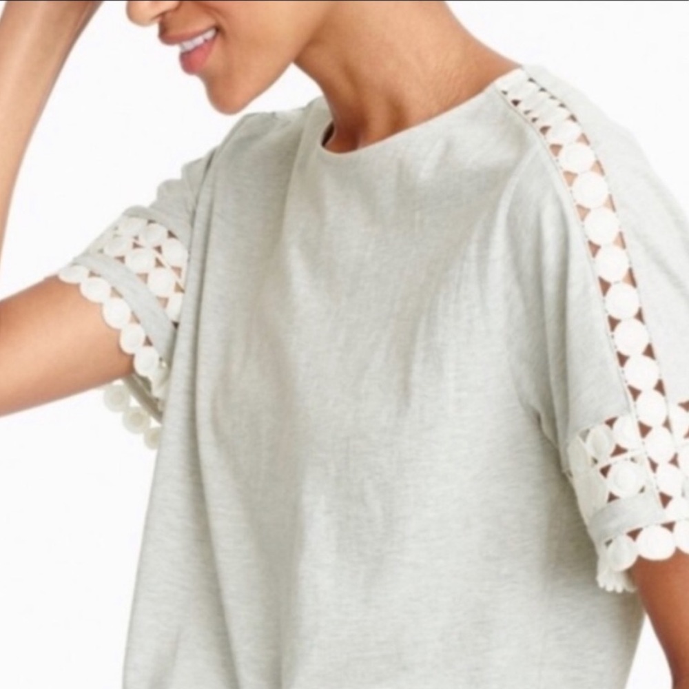 J. Crew Grey Tee Embroidered Eyelet Circle Sleeves